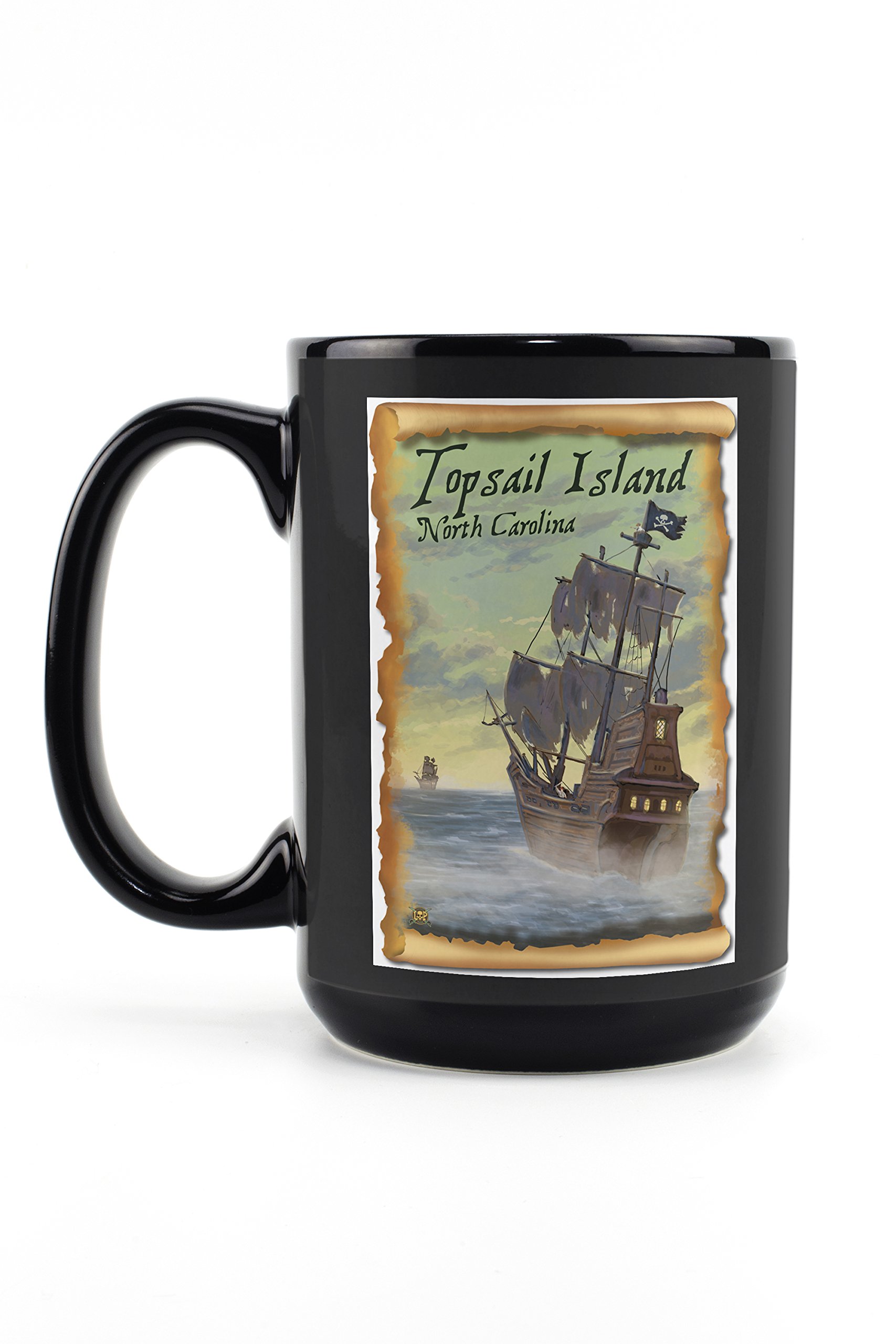 Lantern Press Topsail Island Pirate Ship Mug - 15oz Black Ceramic Coffee & Tea Cup | Dishwasher & Microwave Safe | Perfect for Coffee Lovers, Office Use & Gift Giving