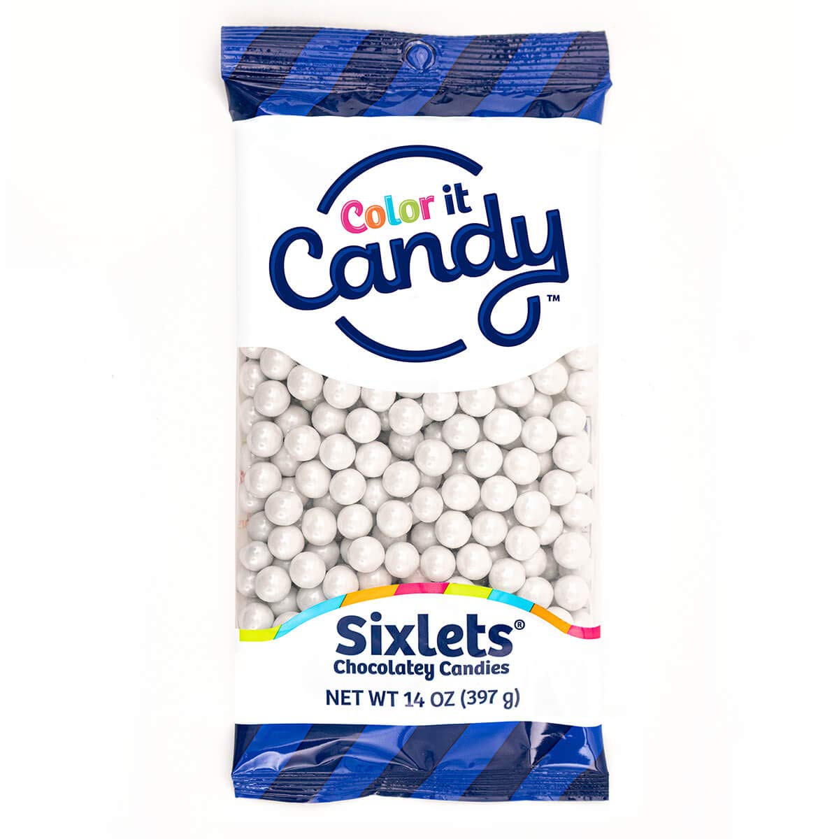 Color It Candy Shimmer White Sixlets 14 Oz Peg Bag - Bulk Candy for Weddings, Birthdays, Party Favors & Candy Buffets | Perfect for Table Centerpieces, Dessert Displays & Sweet Treat Stations