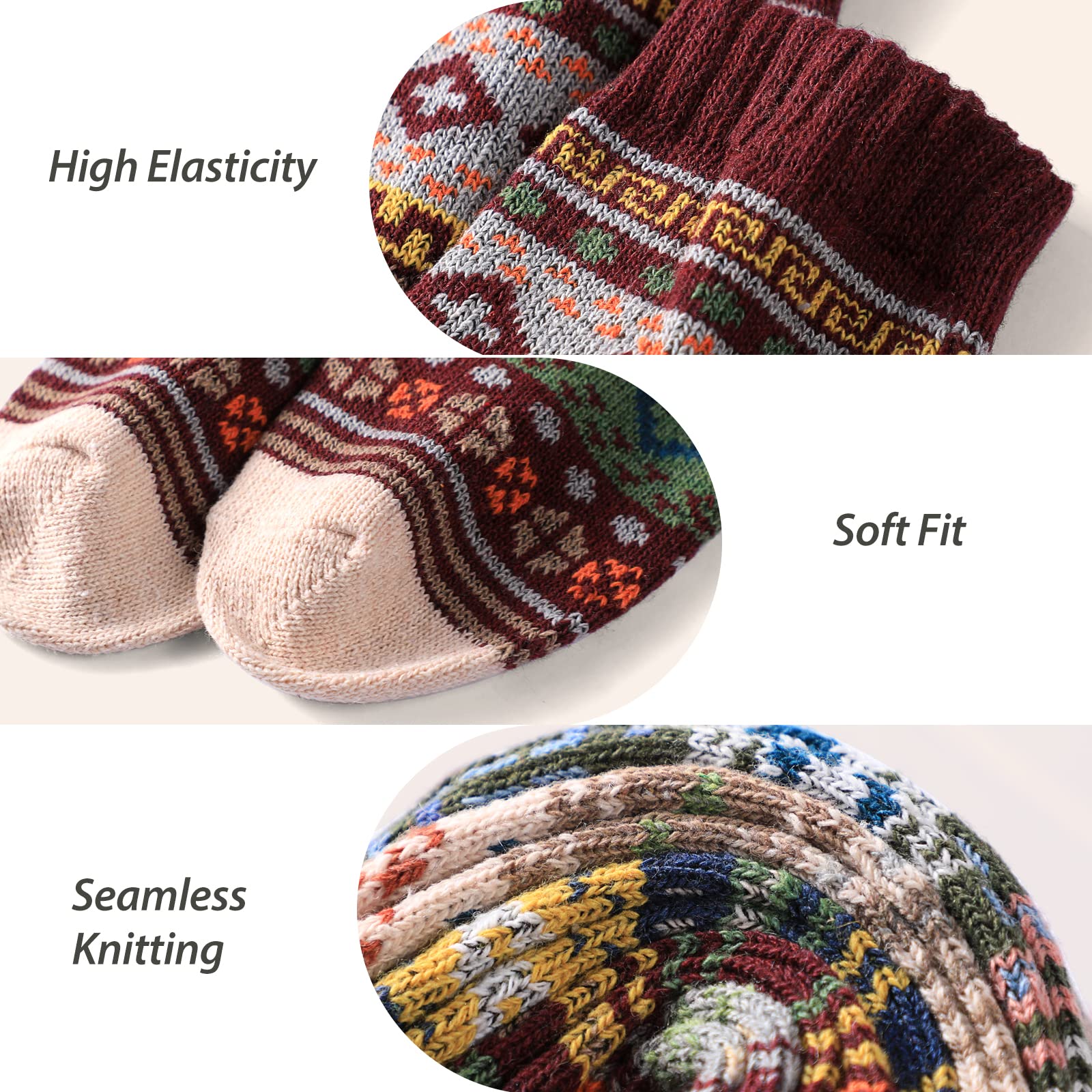 Soft Cozy Wool Socks for Women & Men - 5 Pairs Warm Knit Winter Socks | Perfect for Cold Weather, Hiking & Home Comfort