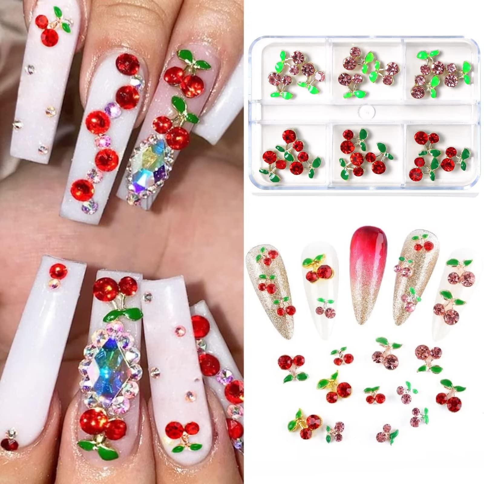 RUNRAYAY 36-Piece 3D Cherry Nail Art Charms Set - Elegant Red & Pink Nail Decorations, Summer Fruit Nail Jewelry Accessories for DIY Manicure, Perfect for Nail Salons & Home Nail Art