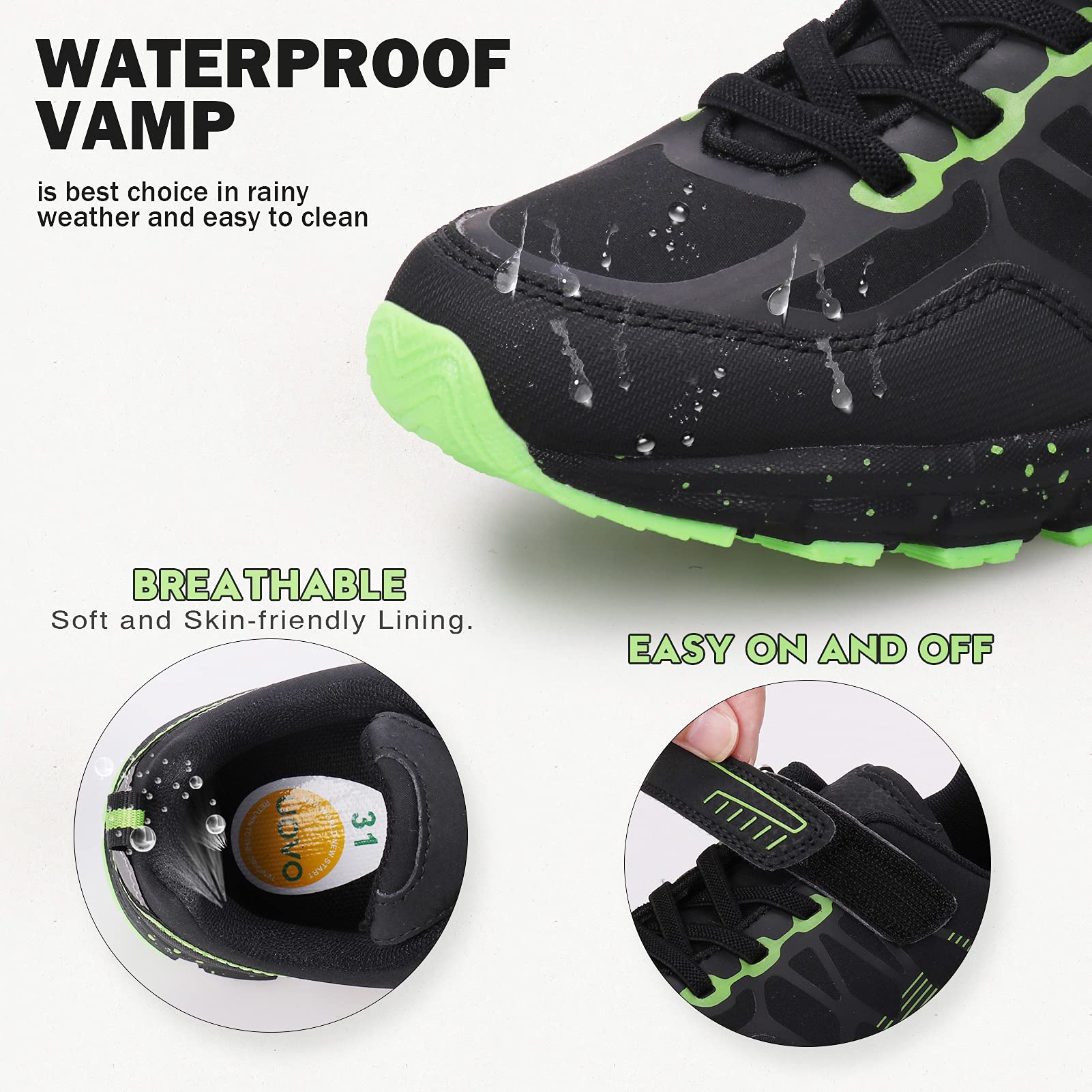UOVO Boys' Athletic Sneakers - Waterproof Hiking & Running Shoes for Kids, Non-Slip Outdoor Tennis Shoes - Comfortable for Little & Big Boys (Ideal for School, Sports & Daily Play)
