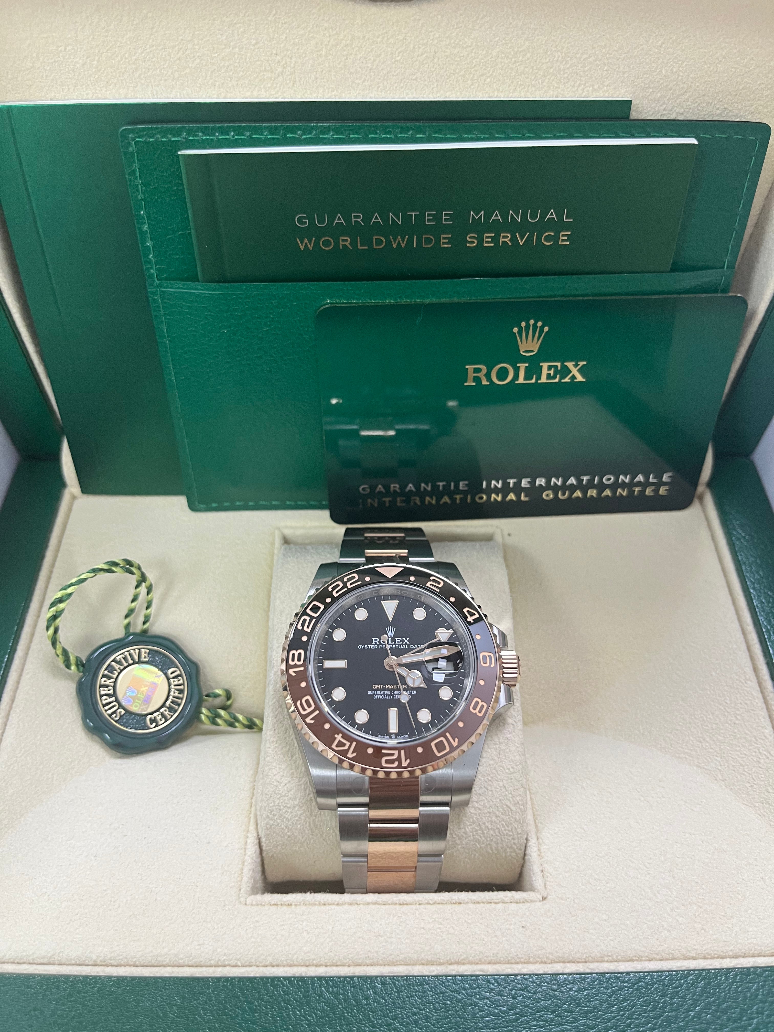 Rolex GMT Master II Two Tone Stainless Steel & Rose Gold Watch - Rootbeer Black/Brown Bezel, Oyster Bracelet (Ref#126711CHNR) | Luxury Men's Watch for Business Travel & Formal Occasions