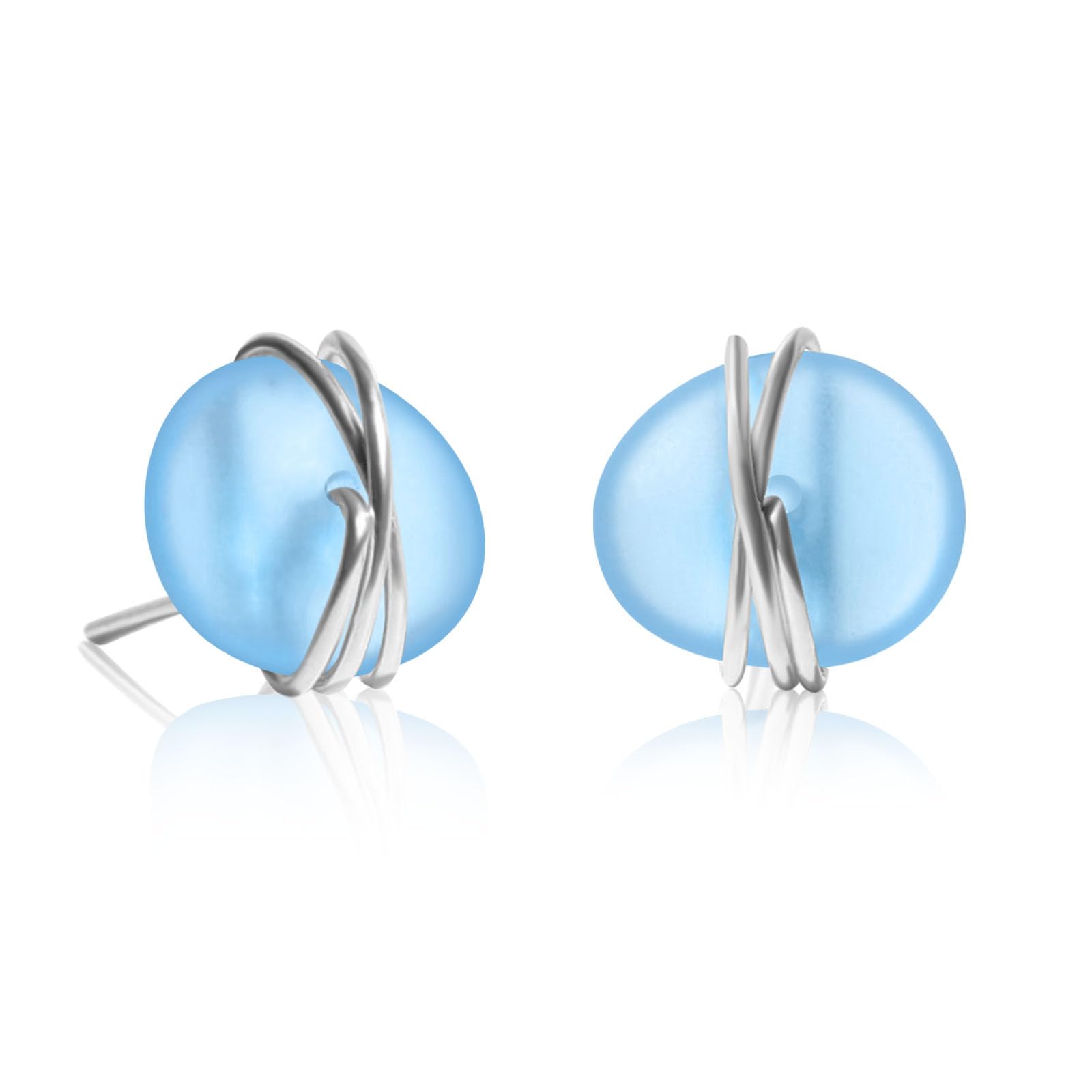 Hypoallergenic S925 Sterling Silver Sea Glass Stud Earrings - Handmade Beach Glass Jewelry for Women & Girls | Perfect for Beach Weddings, Summer Outfits & Gift Giving