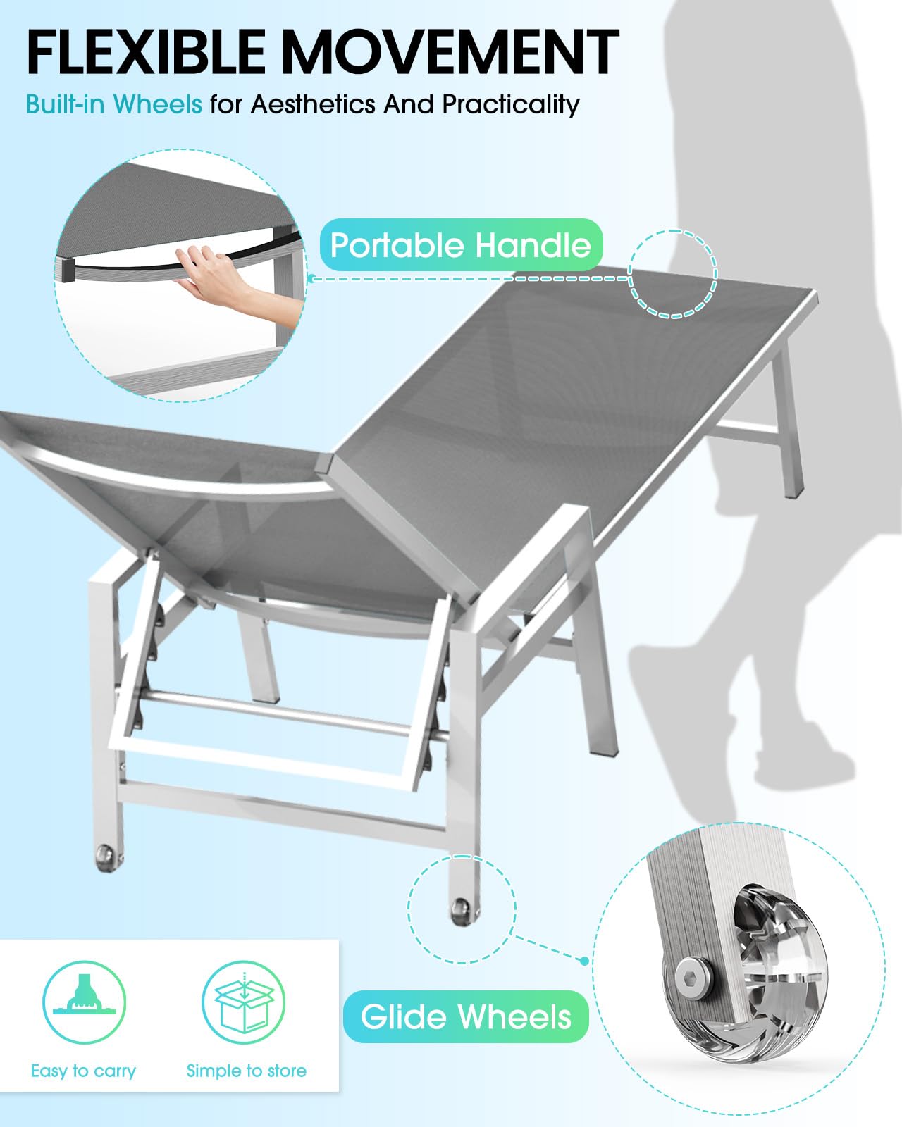 **2-Pack Adjustable Aluminum Patio Chaise Lounge Chairs with Wheels & Armrests - 5-Position Recliner for Poolside, Beach, Deck, Yard - Dark Gray Outdoor Relaxation**    *(Use for sunbathing, reading by the pool, or lounging in your backyard!)*