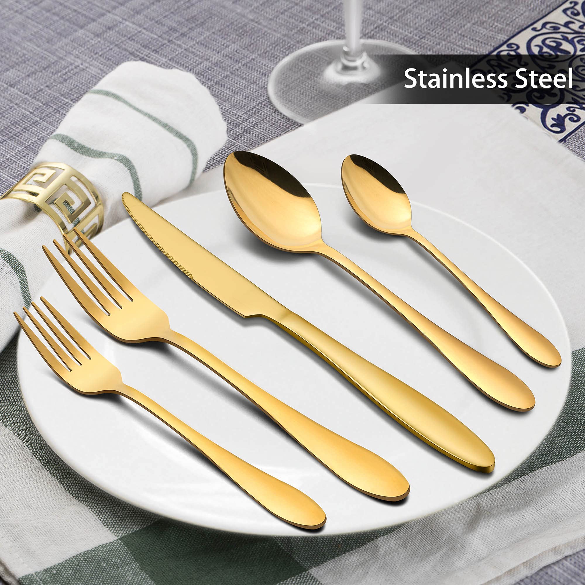 40-Piece Gold Silverware Set for 8 - Stainless Steel Flatware Cutlery Set with Forks, Knives & Spoons - Mirror Polished & Dishwasher Safe - Perfect for Dinner Parties, Weddings & Holiday Gatherings