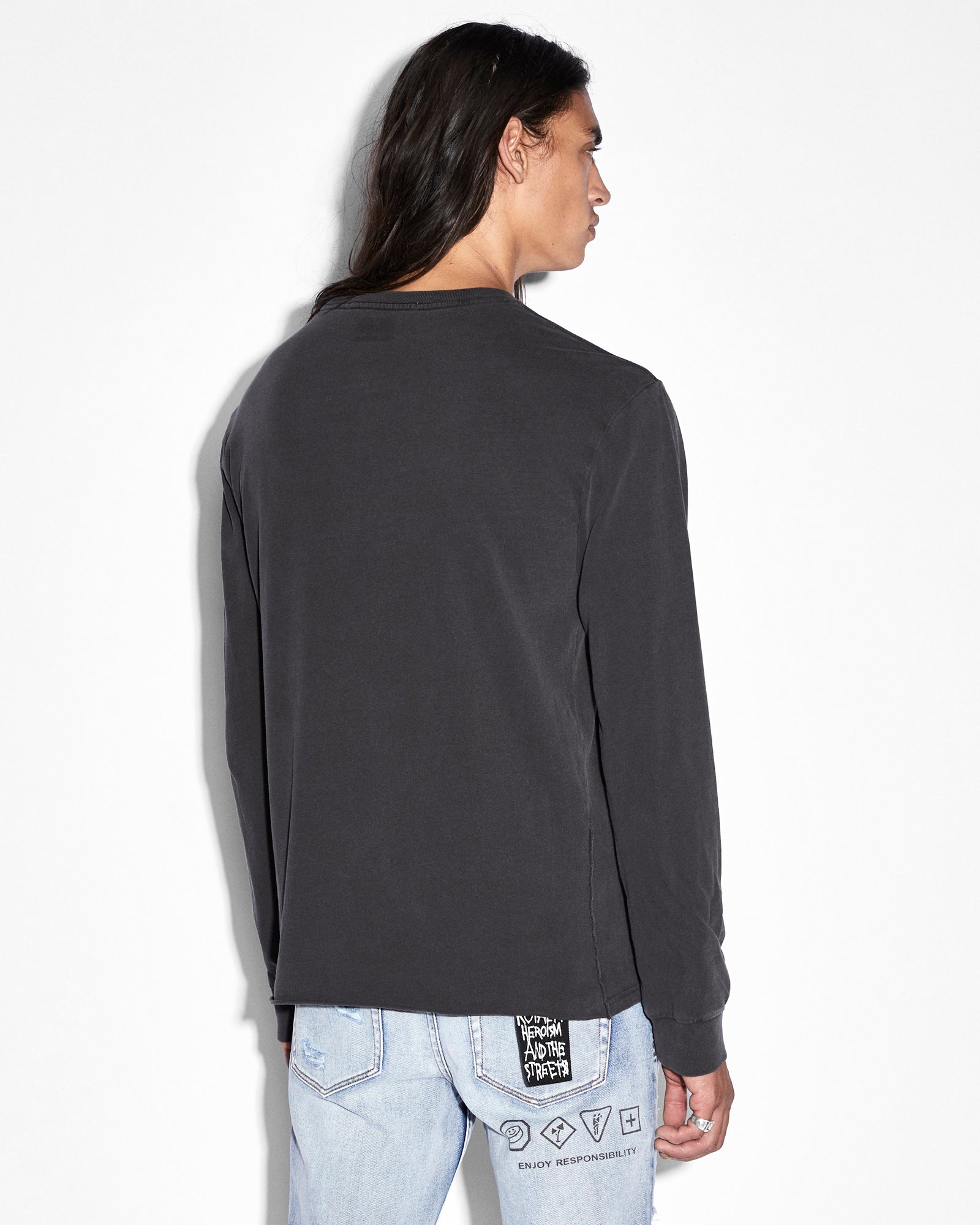 Happy Glow Kash Long Sleeve Tee - Faded Black - Soft & Comfortable Cotton Shirt for Casual Wear & Everyday Outfits