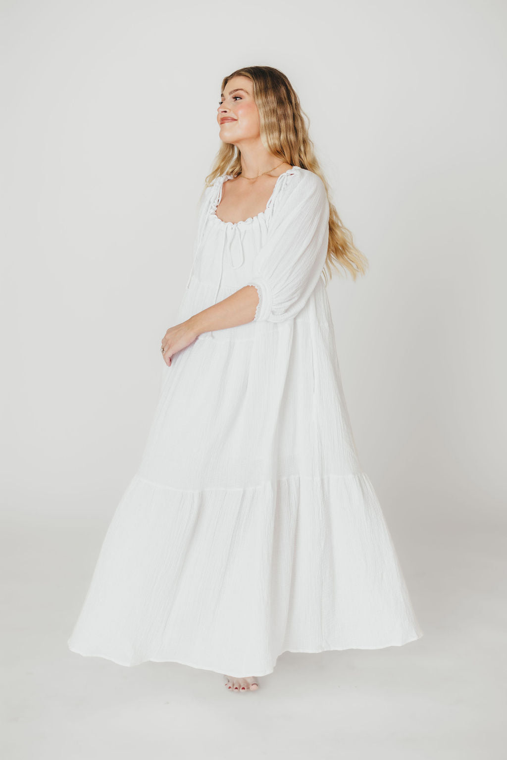 Goddess 100% Cotton Babydoll Maxi Dress - White Maternity Dress for Pregnancy, Bump Friendly, Comfortable & Flowy - Perfect for Maternity Photoshoot, Baby Shower & Summer Vacation