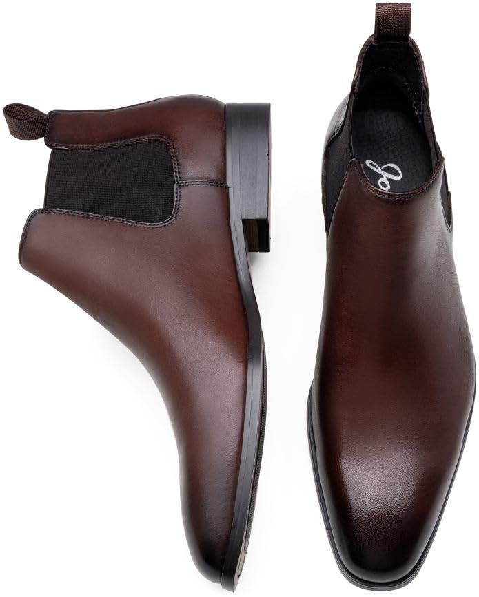 Jousen Men's Chelsea Boots - Polished Leather Dress Boots, Stylish Classic Retro Slip-On Boots for Men | Perfect for Office, Casual Wear & Night Out