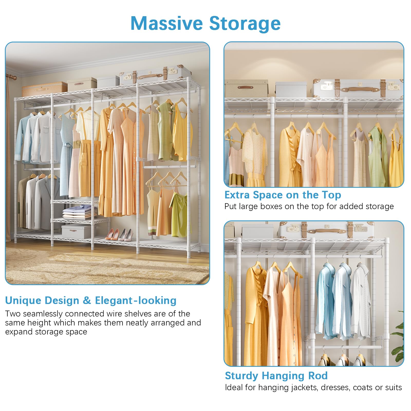 VIPEK V40 Heavy Duty Garment Rack - 76 Inch Freestanding Clothes Hanging Rack with 1110lbs Capacity, Multi-Functional Wardrobe Organizer for Bedroom, Closet & Laundry Room - White