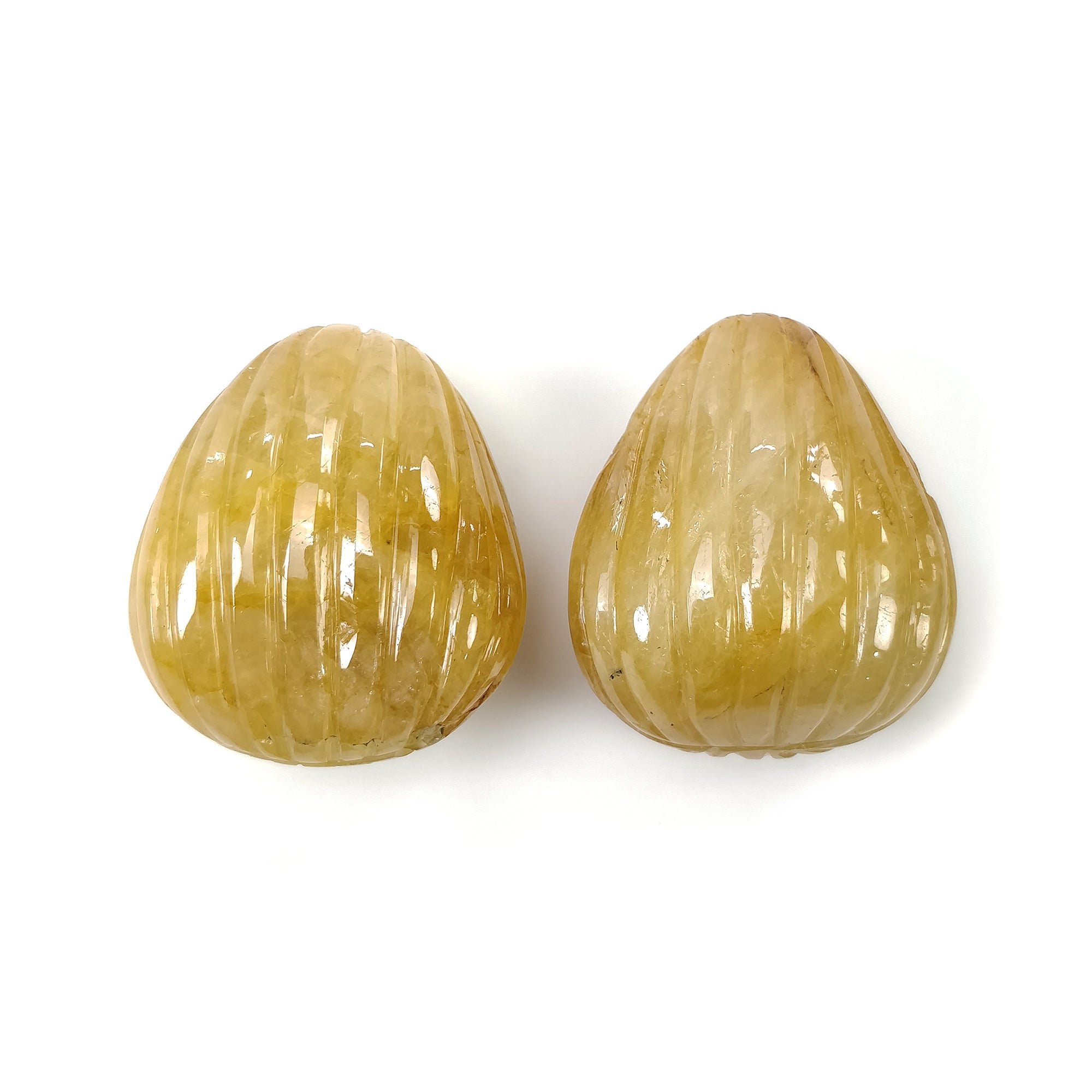 Natural Untreated Burmese Yellow Sapphire Gemstone Carving - 464.60cts, 37x31mm Uneven Shape Pair for Jewelry Making & Collectors | Handcrafted Gemstone Carvings for Rings, Pendants & Luxury Gifts