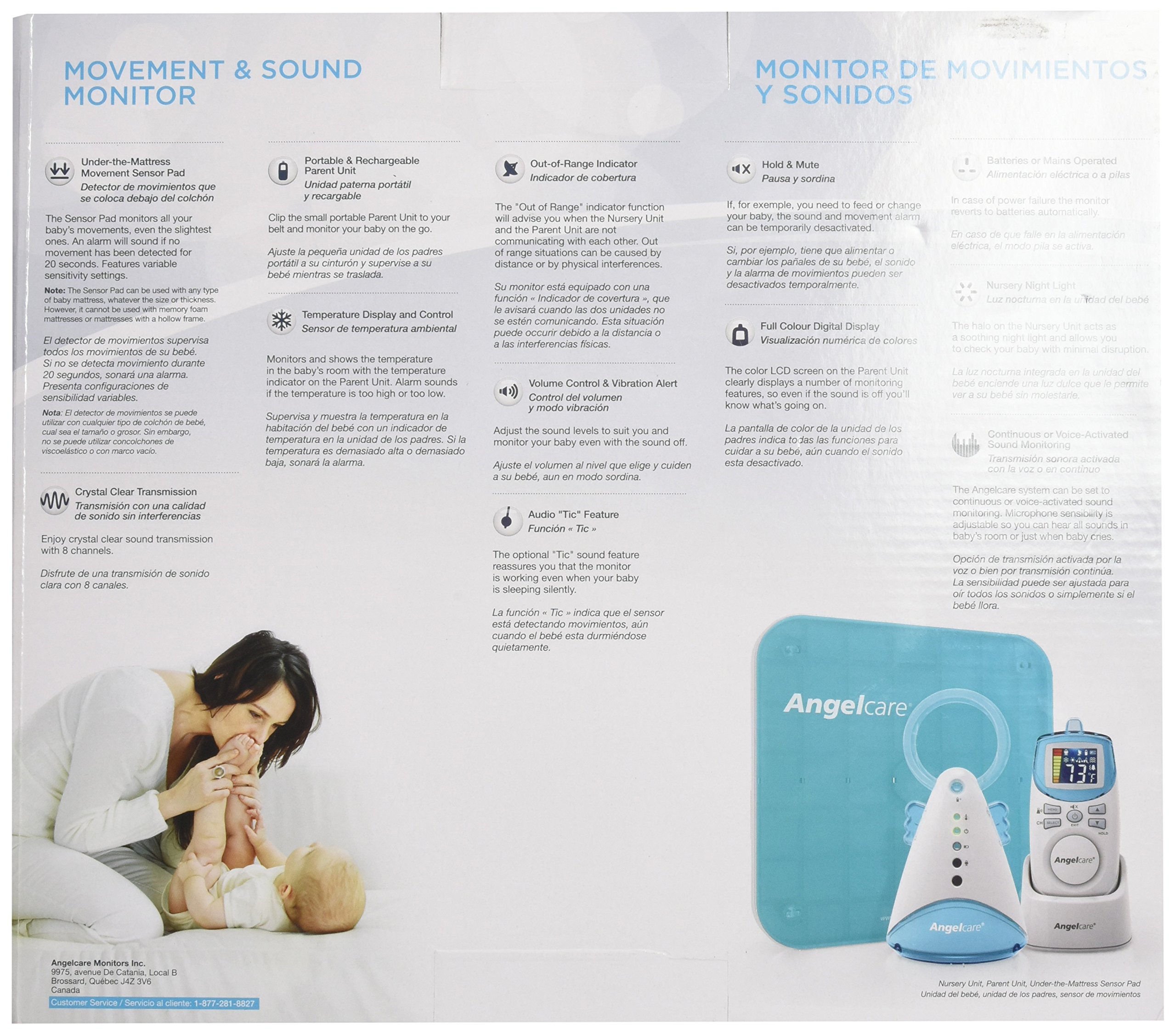 Angelcare Movement and Sound Baby Monitor with Under-Mattress Sensor - Aqua & White for Nursery, Crib Safety & Peace of Mind