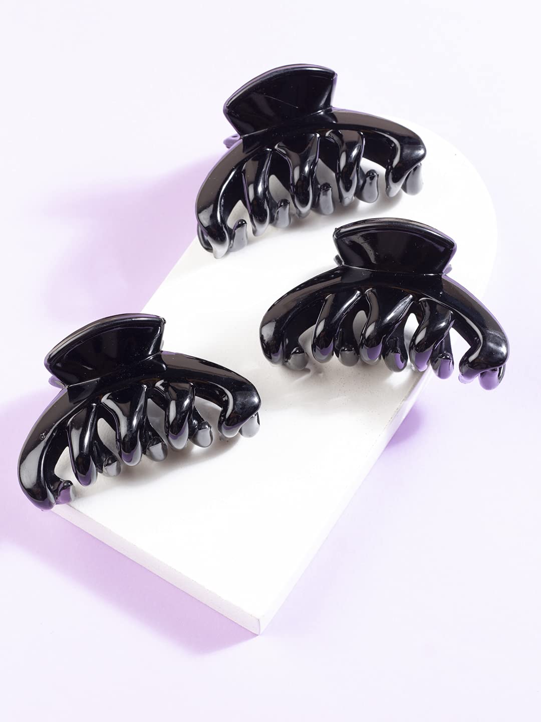 Stylish Geometric Acrylic Hair Clips for Women - Shiny Black Small Hair Claw Clips, Pack of 3 | Perfect for Casual Wear, Office, and Everyday Hairstyles