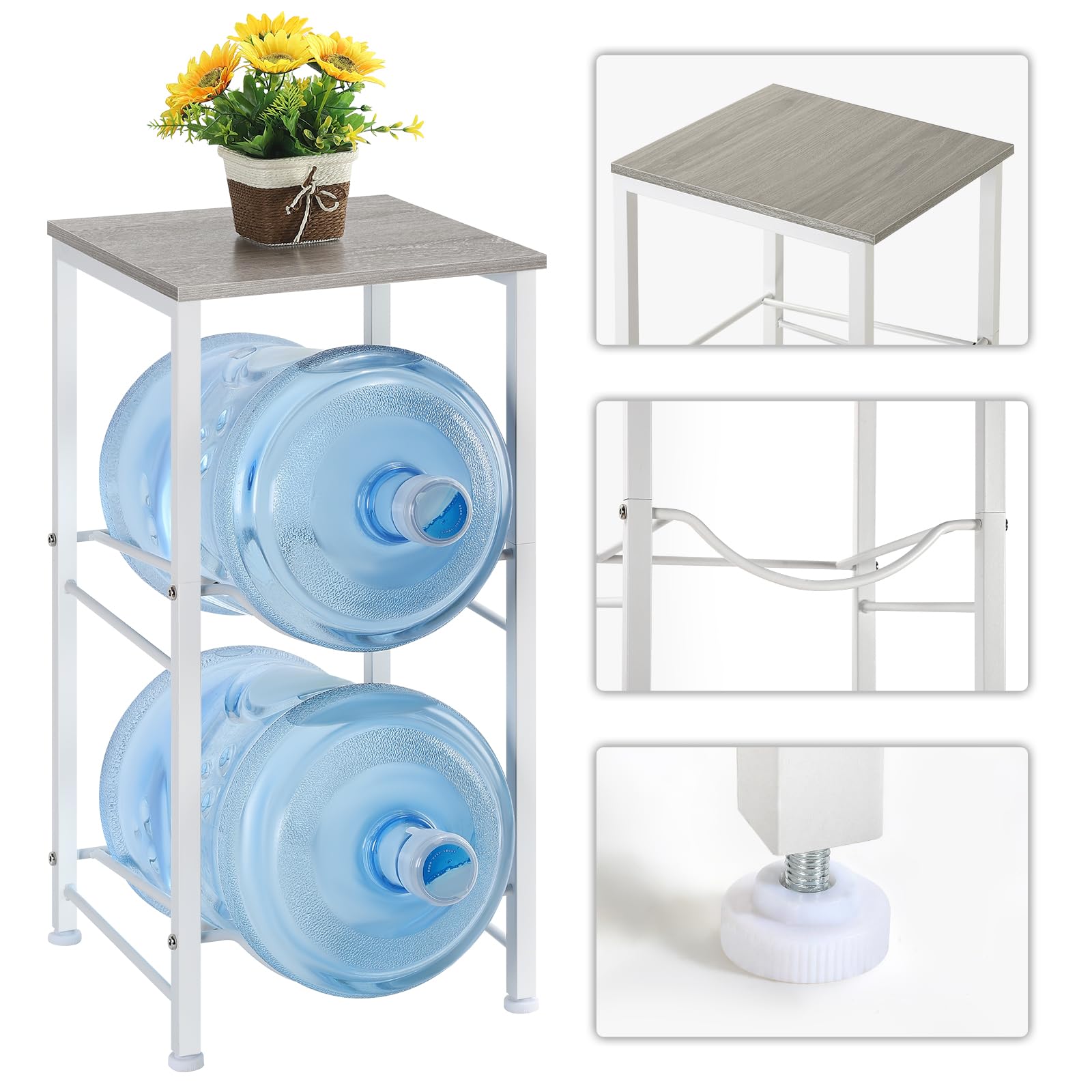 LIANTRAL 5 Gallon Water Bottle Holder with Storage Shelf - Heavy Duty Water Jug Rack Stand Organizer for Office, Kitchen, Living Room - Space Saving Grey (Perfect for Home, Office & Commercial Use)