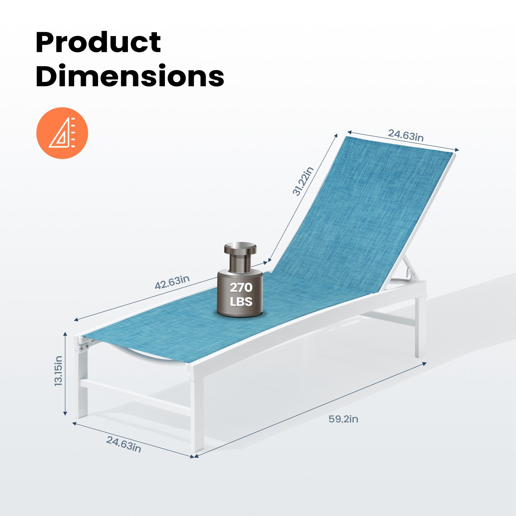 Pellebant Outdoor Lounge Chairs Set of 2 - Patio Aluminum Chaise Lounge Chairs with Adjustable Backrest, Rustproof Poolside Sunbathing Chairs for Deck, Backyard & Beach (2-Piece Set, Blue) | Perfect for Poolside Relaxation, Sunbathing & Outdoor Lounging