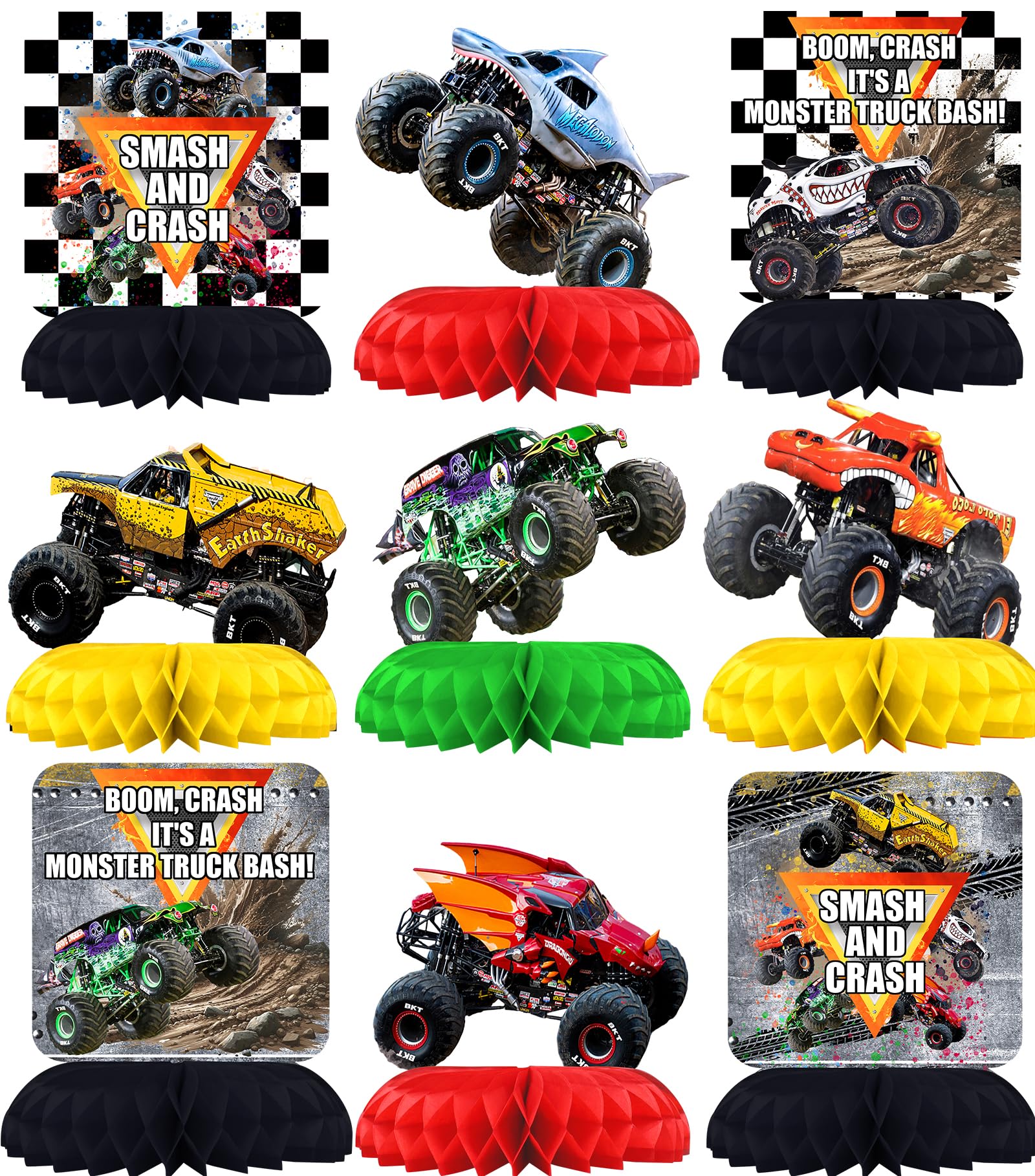 Monster Truck Party Decorations - Honeycomb Balloon Centerpieces for Kids Birthday & Baby Shower Table Decor | Perfect for Monster Truck Themed Parties, Baby Showers & Kids Room Decorations