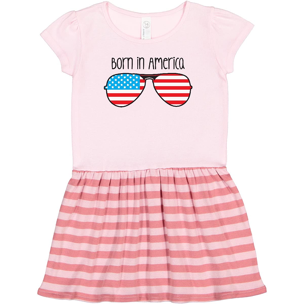 Inktastic Born in America Toddler Dress - Patriotic Baby Girl Outfit for 4th of July, Memorial Day & Independence Day - Soft Cotton Casual Play Dress for Holidays & Family Gatherings