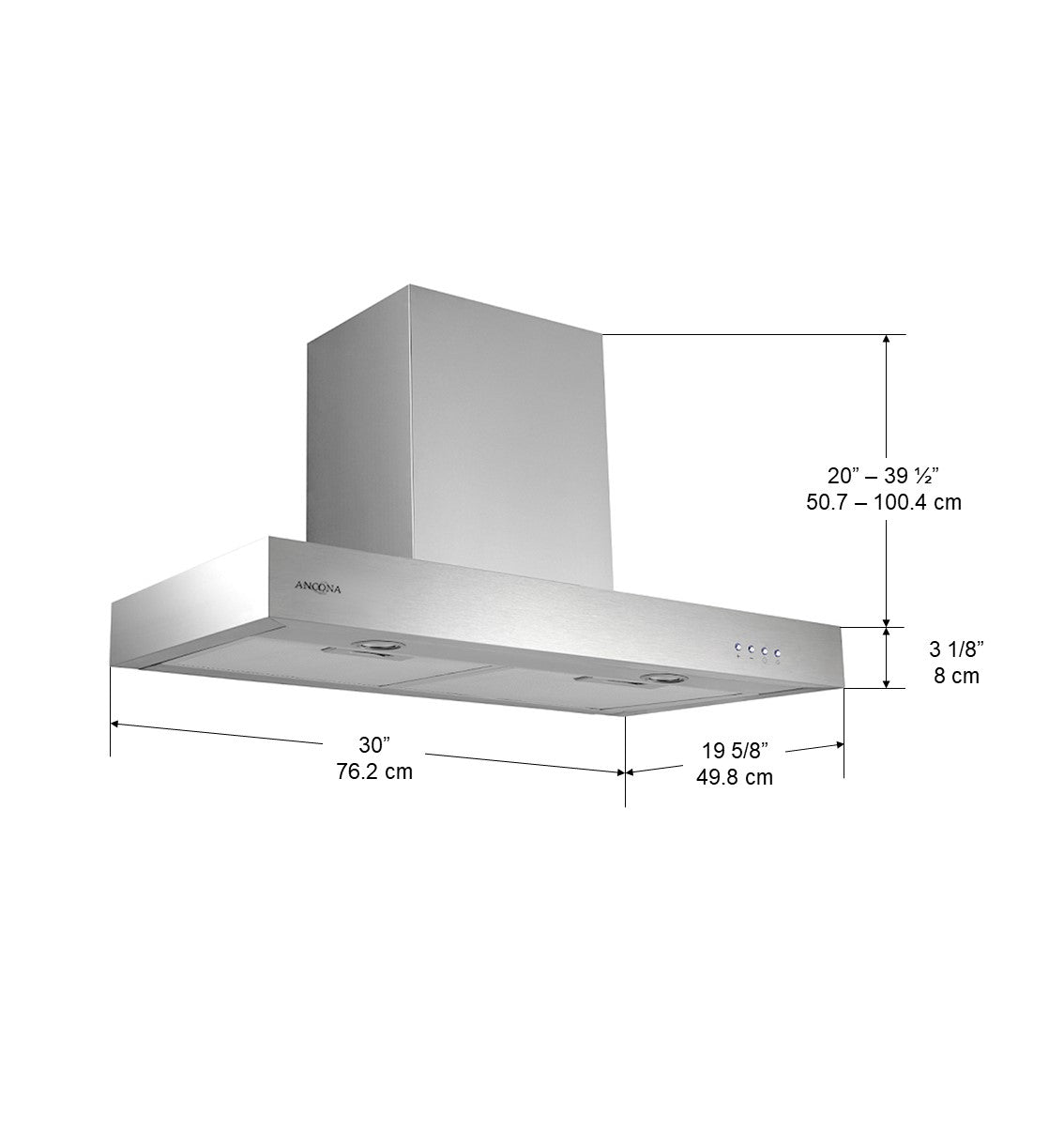 Forza 30-Inch LED Range Hood with 380 CFM - Stainless Steel Chimney Style Kitchen Vent Hood for Gas & Electric Stoves - Perfect for Modern & Farmhouse Kitchens
