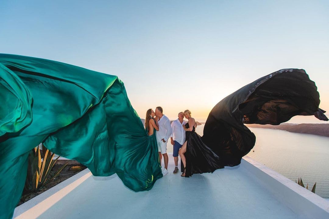 Infinity Maxi Dress with Long Train - Elegant Satin Flying Dress for Women | Photoshoot, Baby Shower & Santorini Vacation | Flowy Long Satin Dress for Special Occasions & Beach Weddings