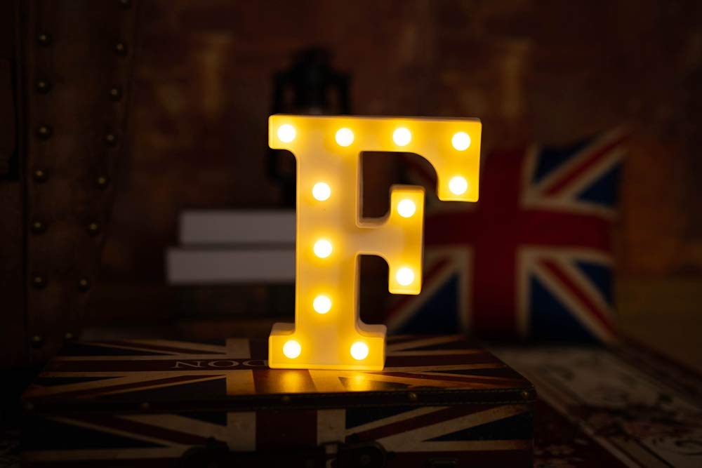 LED Letter Lights - Battery Powered Light Up Sign Letters for Home Decor, Wedding, Birthday Party & Christmas - Night Light, Bar Decor (Letter F) - Perfect for Bedroom, Nursery, Living Room & Outdoor Events