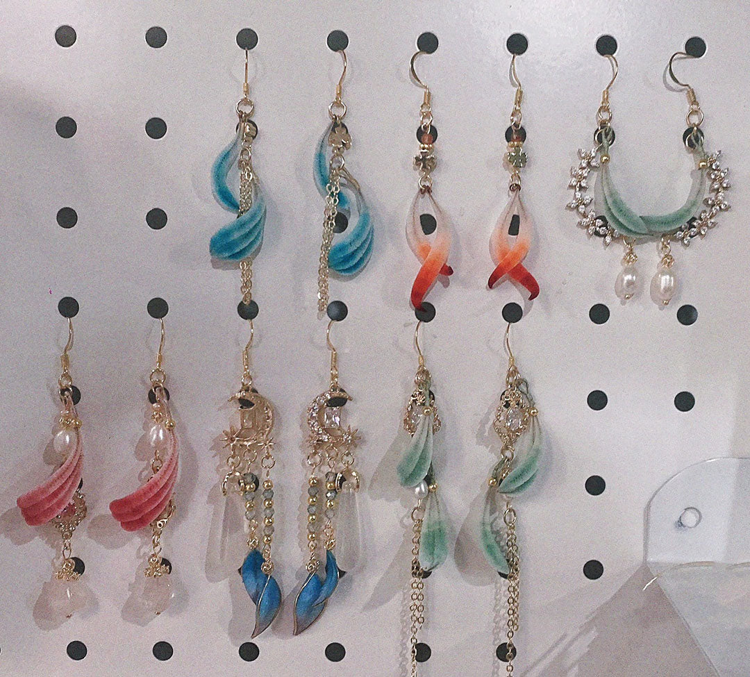 6 Styles Custom Silk Earrings for Women - Elegant Handmade Floral Dangle Earrings (Ronghua) - Perfect for Weddings, Parties & Special Occasions