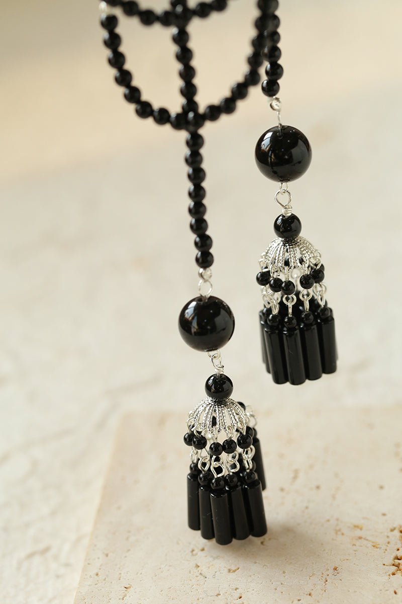 Handmade Ethnic Agate Tassel Pendant Long Lariat Necklace - Traditional Boho Chic Meets Modern Style - Perfect for Weddings, Festivals & Boho Fashion