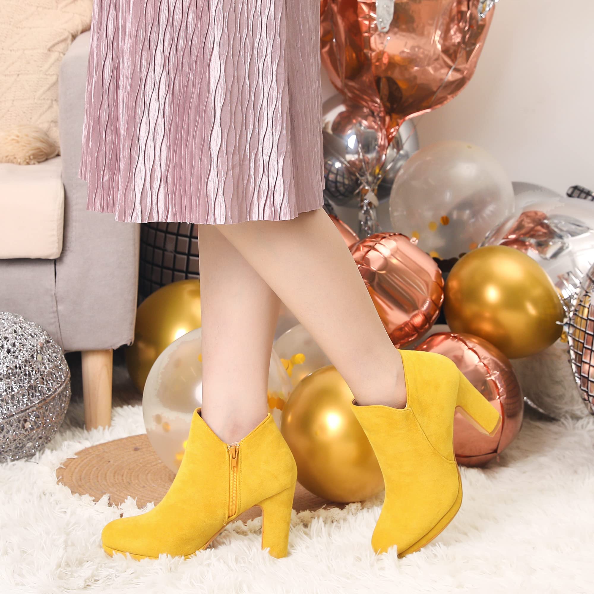 Perphy Women's Chunky High Heel Ankle Boots - Round Toe Platform Booties for Fall & Winter | Comfortable Dress Shoes for Office, Party & Night Out