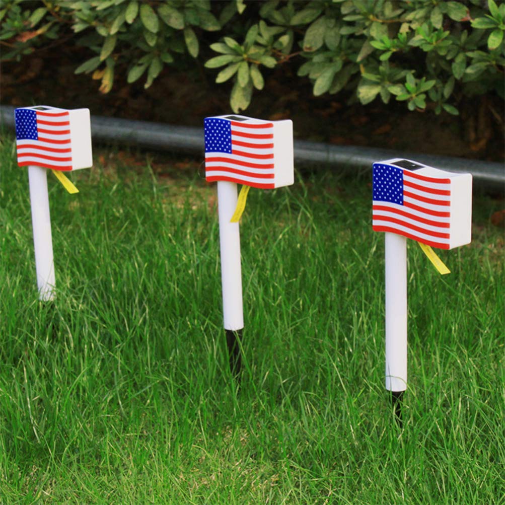 PRETYZOOM Solar Powered American Flag Lawn Lights - Waterproof Outdoor Garden Lights with Auto On/Off, Perfect for Yard, Pathway, Patio & Landscape Decoration