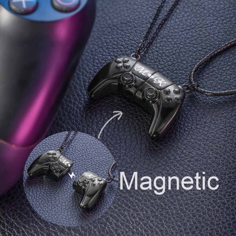 Personalized Magnetic Game Controller Necklace & Bracelet Set - Couple Matching Jewelry for Gamers, Best Friends, Couples (Silver/Gold/Rose Gold/Black) - Perfect Valentine's Day Gift & Gaming Accessories for Lovers, Friendship Sisters, and Console Enthusiasts