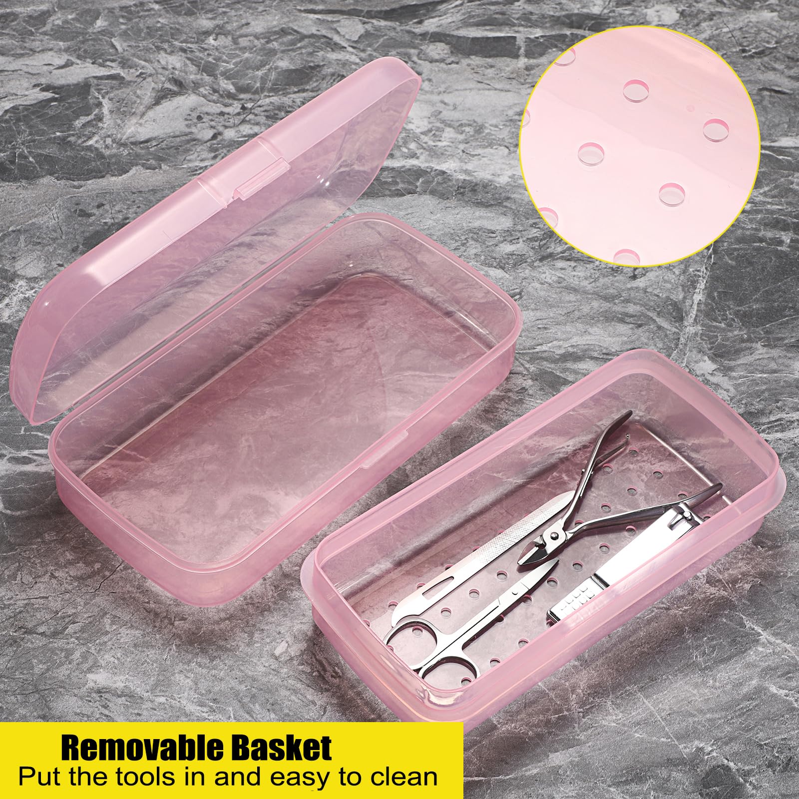 JUXYES Plastic Sterilizing Tray for Nail Art Tools - Portable UV Sterilizer Tray with Strainer & Transparent Storage Box for Tweezers, Manicure Accessories | Salon & Home Nail Care Organization Solution