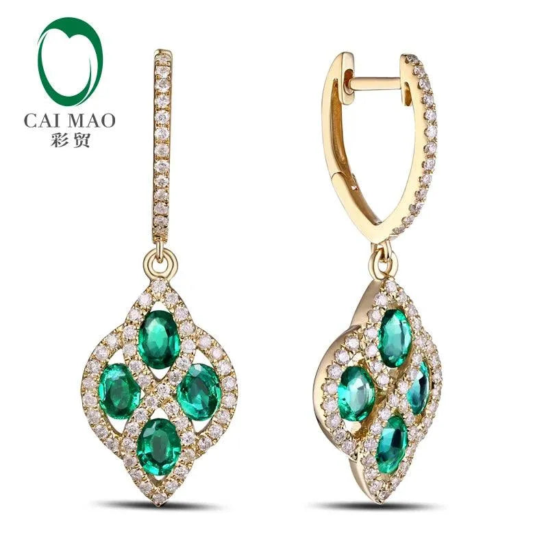 14K Yellow Gold Natural Emerald & Diamond Drop Earrings for Women - Romantic Anniversary & Engagement Jewelry Gift - Perfect for Weddings, Parties & Special Occasions