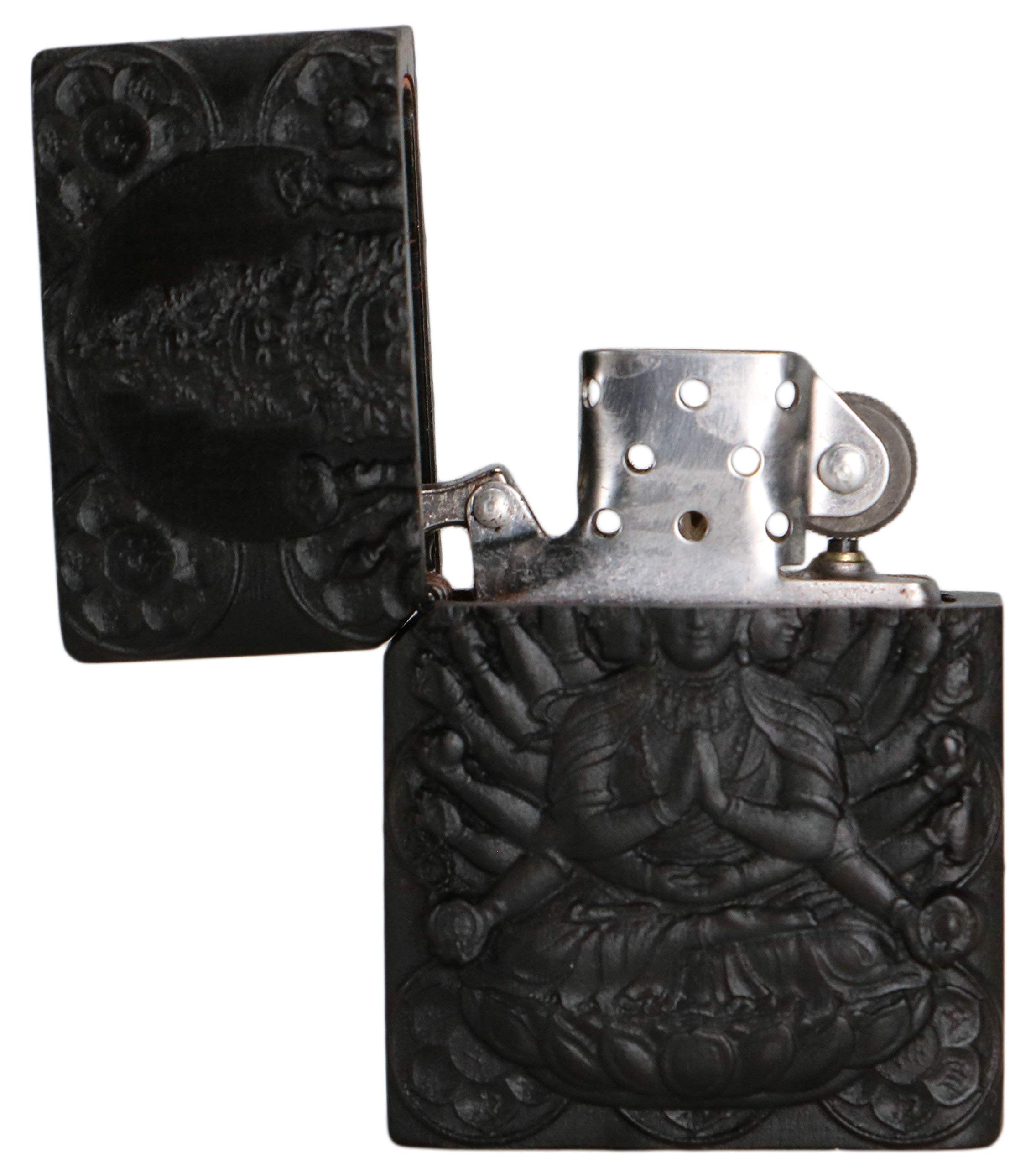 Natural Ebony Black Wood Carved Zippo Lighter Case Insert Kit - 1000 Arms Avalokiteshvara Goddess Design #3 | Perfect for Collectors, Gifts & Everyday Carry