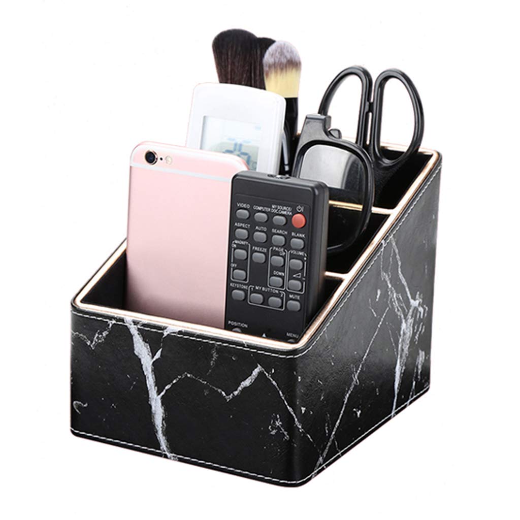 Premium Marble Leather Desk Organizer - Multifunctional Stationery Box, Pencil Holder & Storage Box (Black) - Perfect for Office, Home & School Use