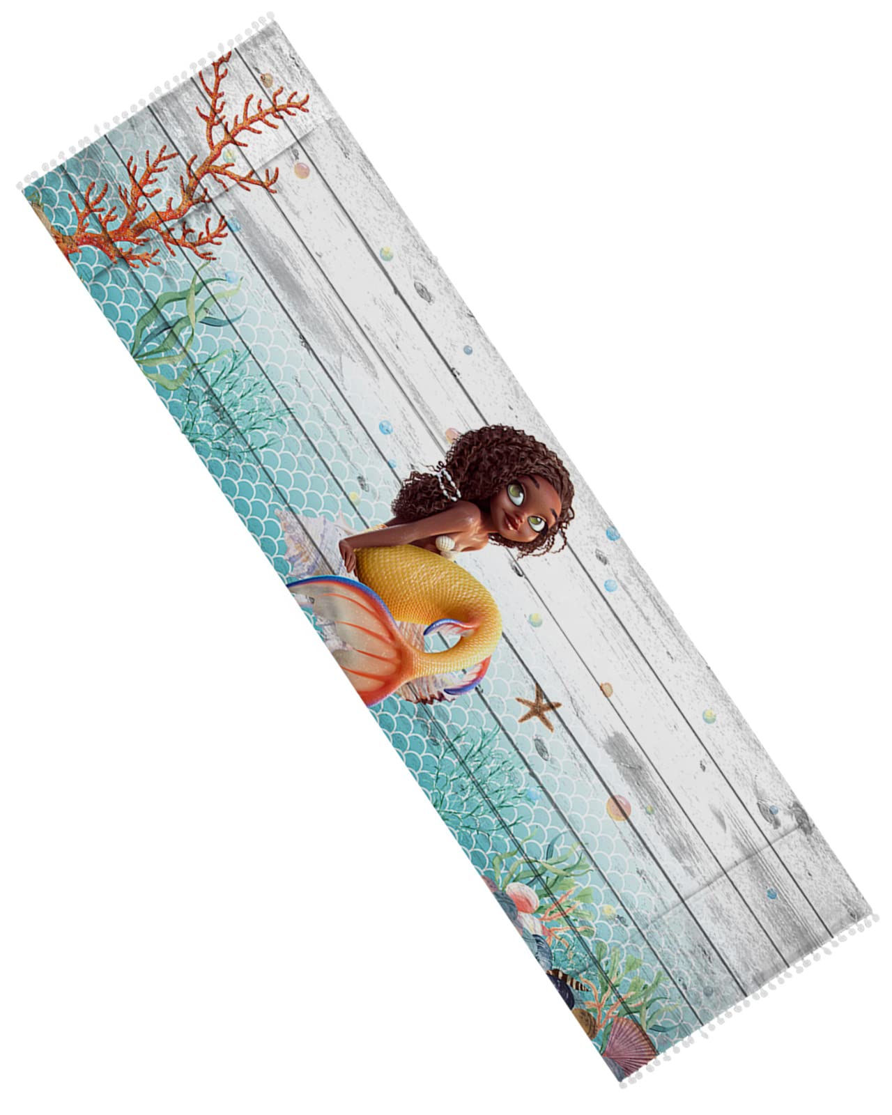 Black Mermaid Shell Coral Seastar Wood Grain Microwave Oven Dust Cover - Anti-Slip Refrigerator & Washing Machine Top Cover with Storage Pockets (28