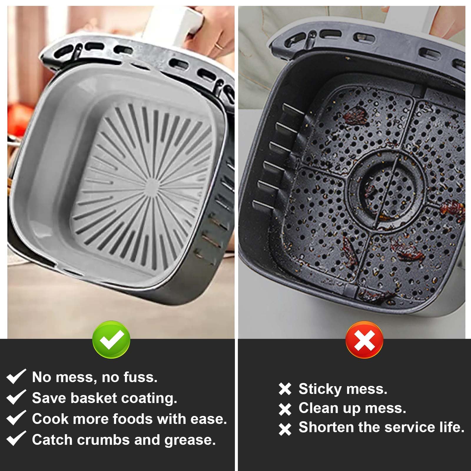 8 Inch Reusable Silicone Air Fryer Liner - Microwave & Steamer Safe Non-Stick Pot Accessories (Gray) - Perfect for Cooking, Baking & Meal Prep in Air Fryers, Microwaves & Steamers