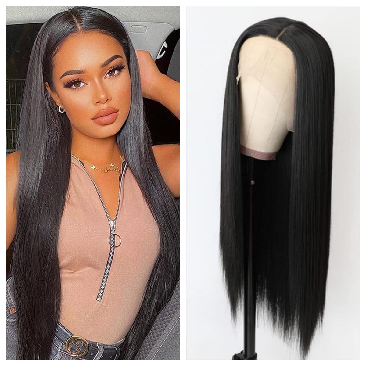 Greenmirr Black Lace Front Wigs 13x3 Long Straight Heat Resistant Synthetic Hair 24 Inches for Women - Perfect for Cosplay, Daily Wear & Special Occasions
