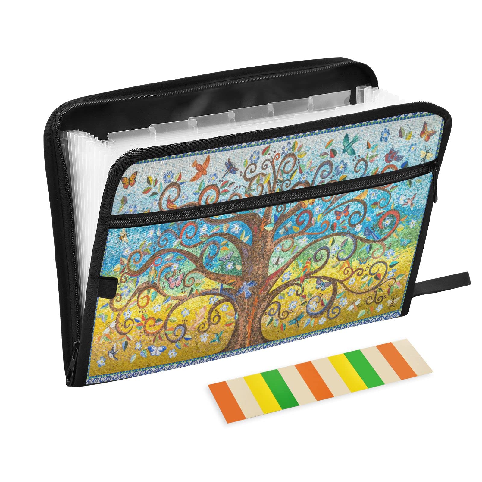 Kcldeci Expanding File Folder - 13 Pockets Accordion Organizer for A4 Letter Size Documents, Receipts with Mosaic Tree of Life Design | Perfect for Office, Home, School & Tax Filing Organization