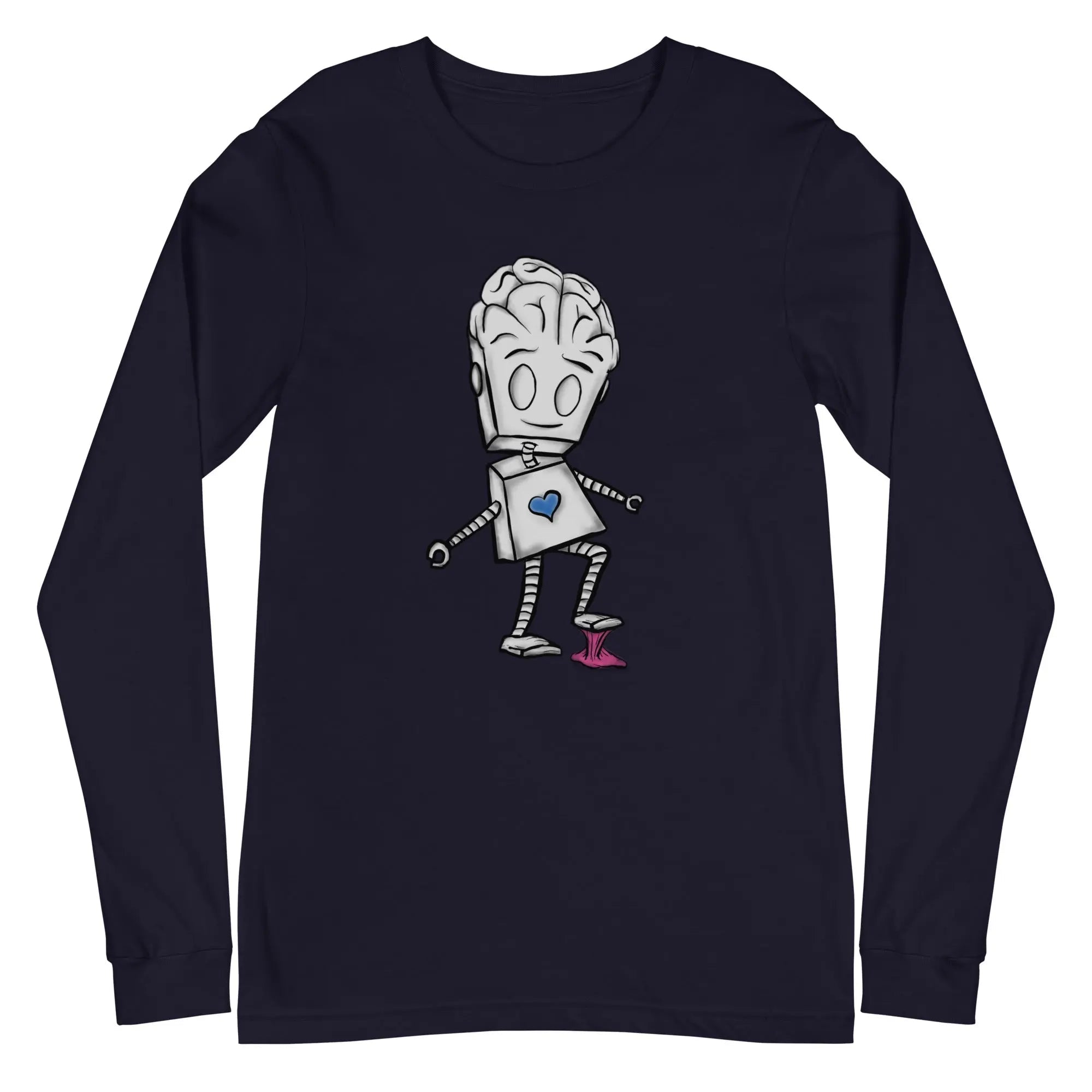 Adorable Robot Long Sleeve T-Shirt - Heart & Mind Design | Cute Graphic Tee for Kids & Adults | Perfect for School, Casual Wear & Robot Lovers