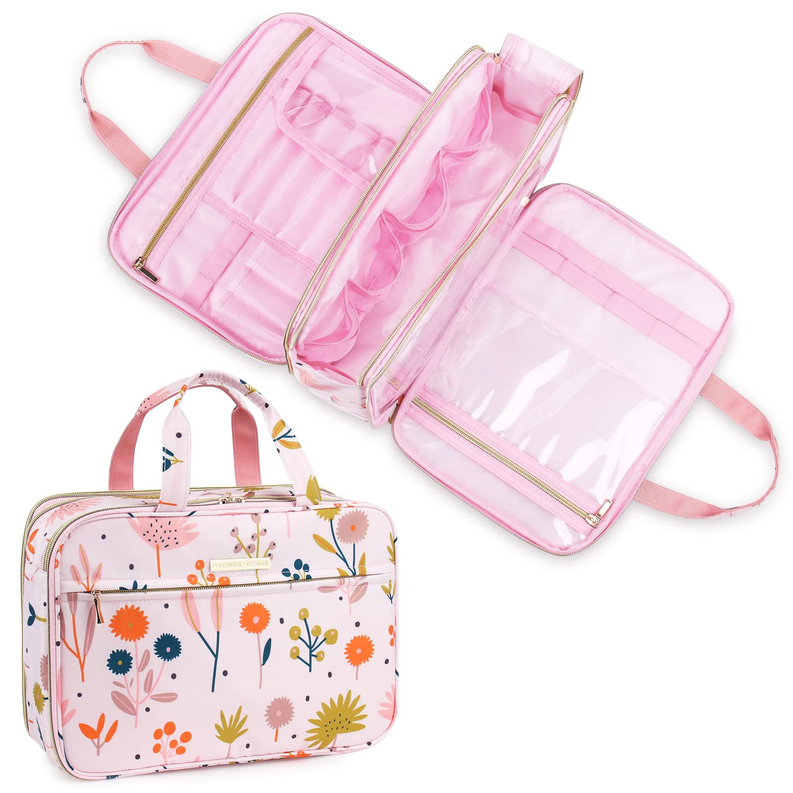 Large Waterproof Toiletry Bag for Travel - 8L Cosmetic Organizer with Brush Holder, Floral Makeup Case for Full-Sized Toiletries | Perfect for Vacation, Gym & Weekend Getaways