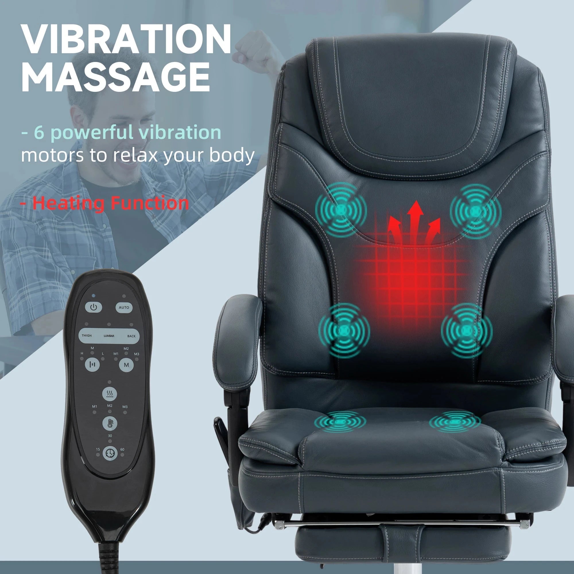 Premium Faux Leather Heated Massage Office Chair with 6-Point Vibration System - Black & Brown Options - Perfect for Home Office, Gaming, and Relaxation