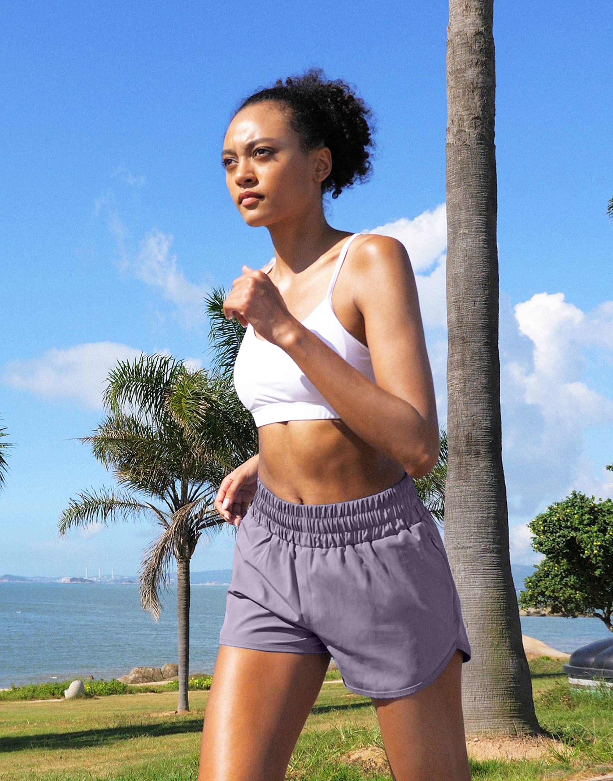SANTINY High Waisted Running Shorts for Women with Zip Pockets - Athletic Workout Gym Shorts with Liner - Perfect for Jogging, Yoga & Fitness Training
