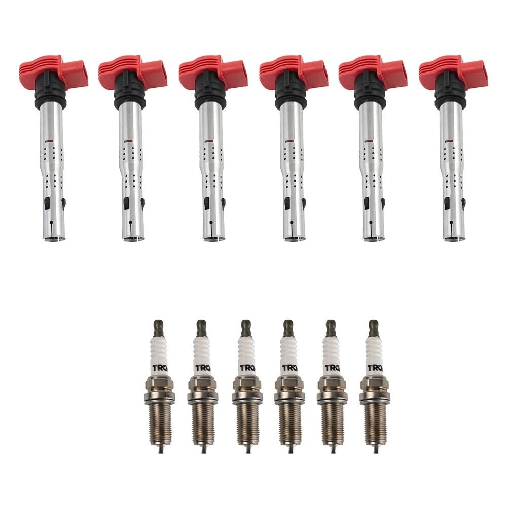 TRQ Ignition Kit with Coil and Spark Plugs - Compatible with 2005-2017 Audi A3 A4 A5 A6 Q5 S4 S5 (2.0L TFSI) - Improve Engine Performance & Fuel Efficiency for Daily Driving & Racing