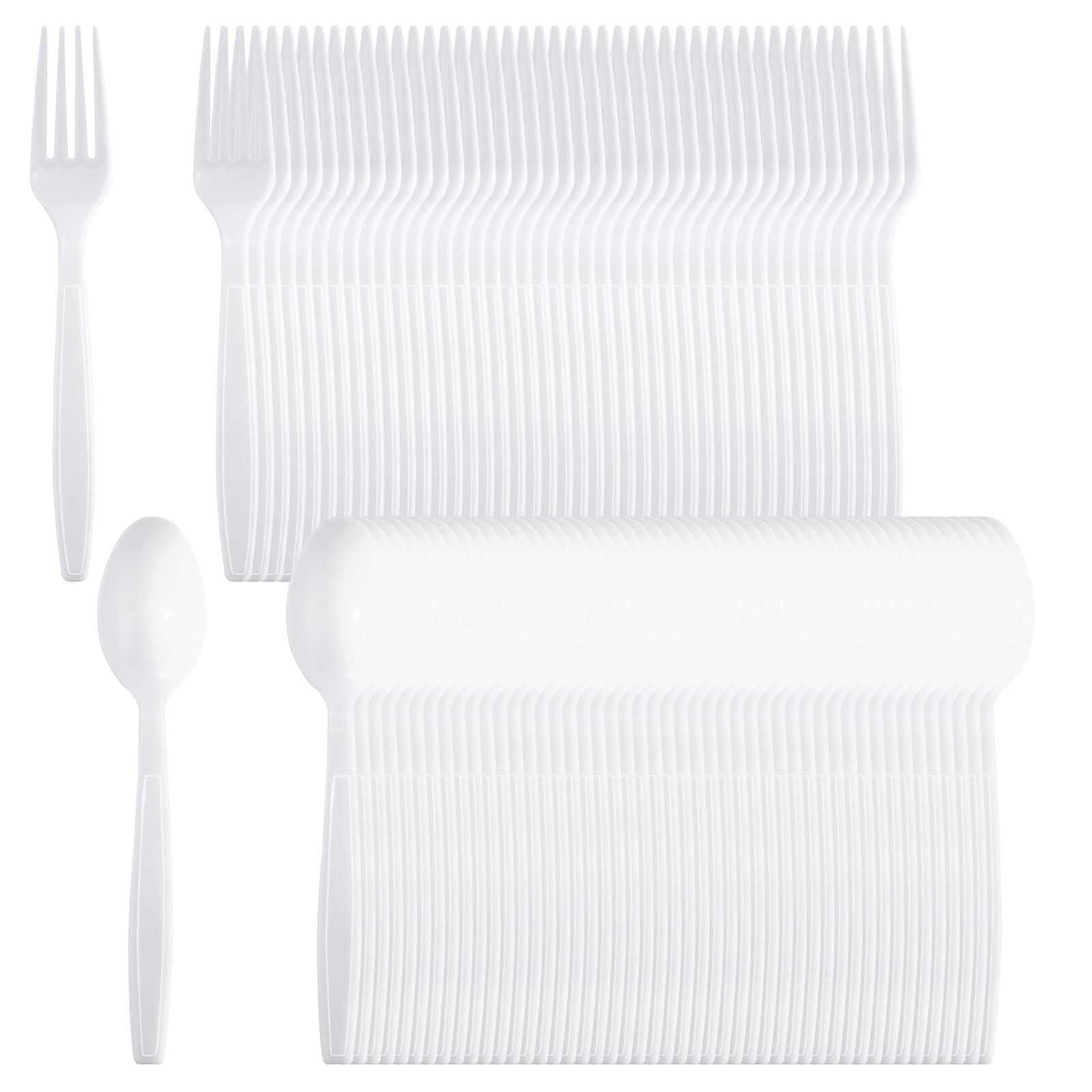 400-Piece White Plastic Cutlery Set - 200 Forks & 200 Spoons | Disposable Silverware for Parties, Picnics, Restaurants & Everyday Use | Bulk Plastic Utensils for Catering, BBQs & Office Events