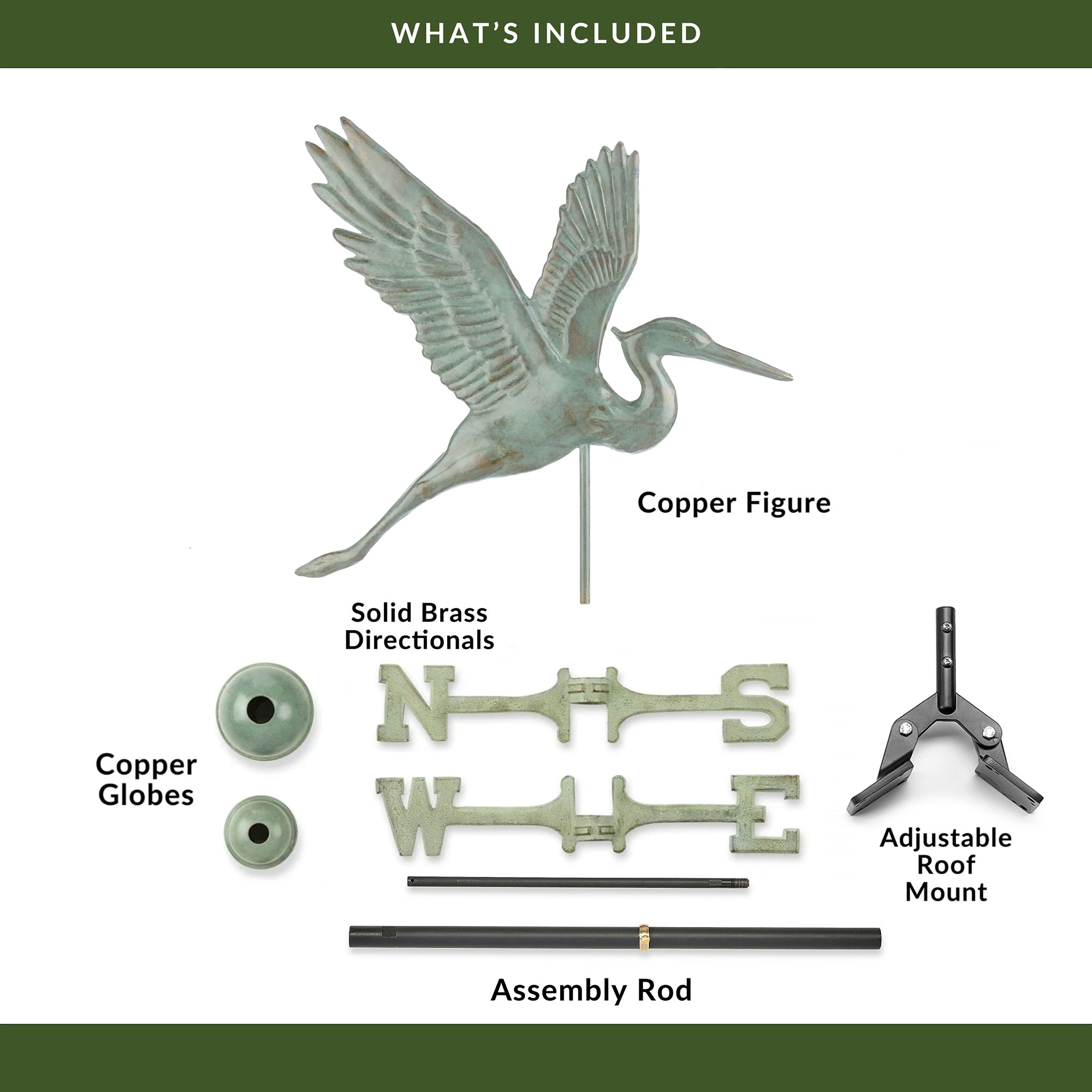Graceful Blue Heron Weathervane - Handcrafted Copper Garden Decor for Outdoor & Farmhouse Style | Perfect for Roof Tops, Gardens, and Patios
