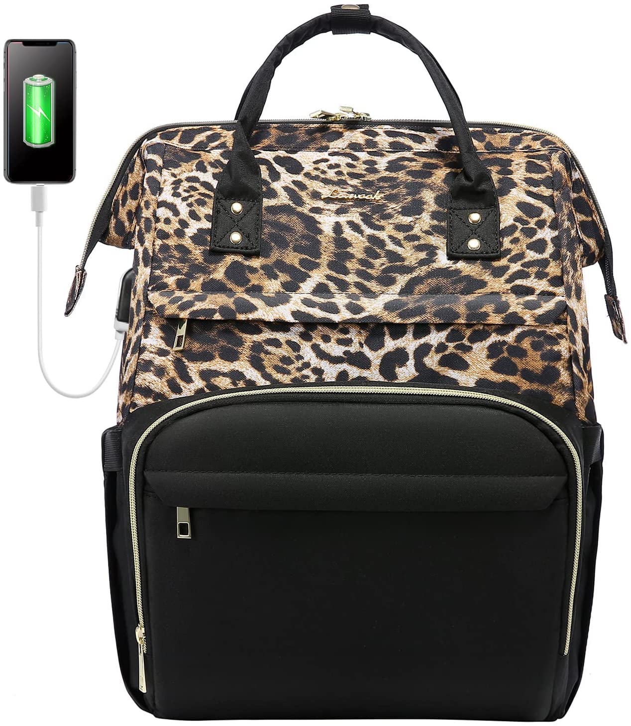 LOVEVOOK 15.6 Inch Waterproof Anti-Theft Laptop Backpack for Women - College Travel Work Backpack with USB Charging Port, Perfect for Students, Teachers & Nurses - Stylish Leopard Print Design for School, Office & Commuting