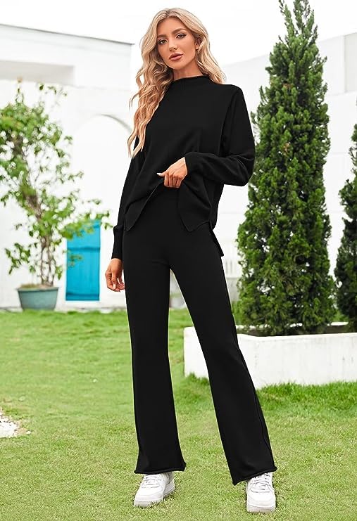TOLENY Women's 2 Piece Lounge Set - Soft Pullover Sweater & Comfortable Wide Leg Pants Outfit for Home, Yoga, Travel & Casual Wear