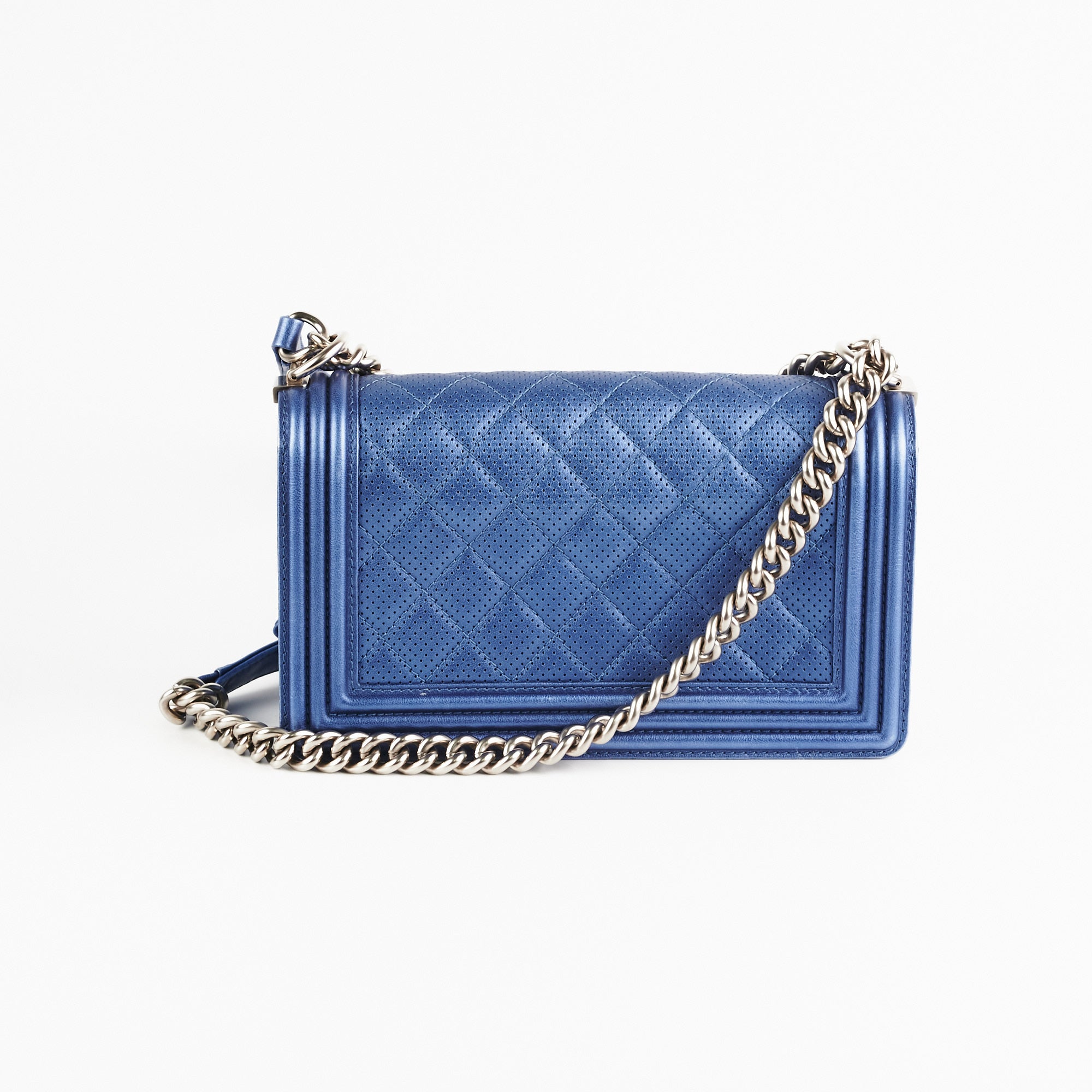 Chanel Old Medium Boy Bag in Metallic Blue - Luxury Leather Crossbody Bag for Women | Perfect for Parties, Date Nights & Special Occasions