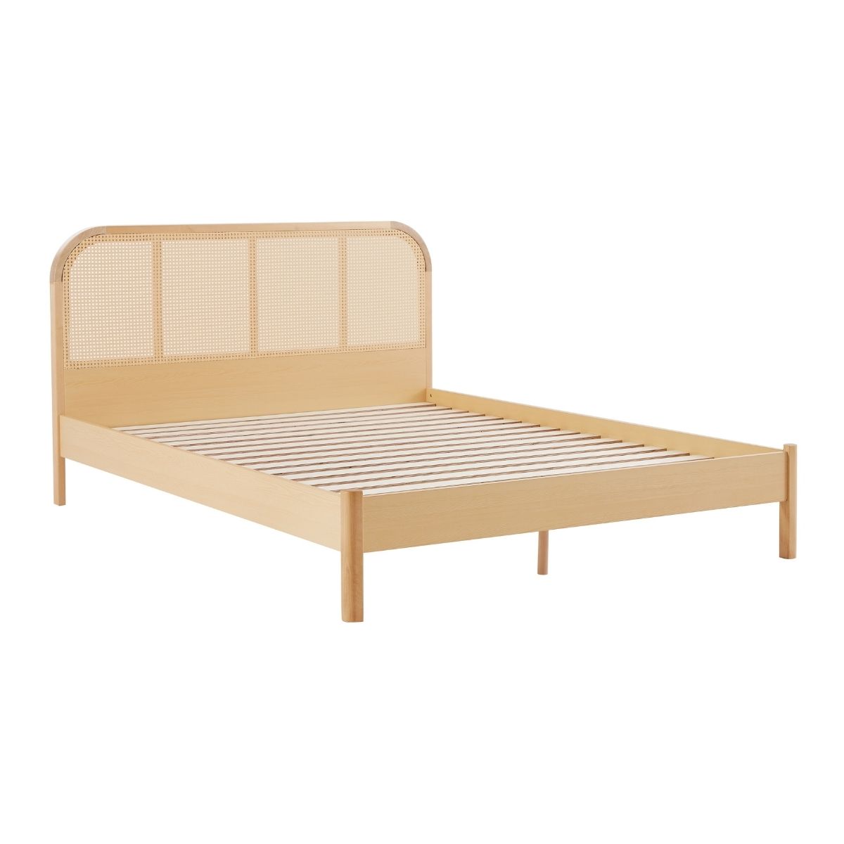 Luxury Rattan Bed Frame with Curved Headboard - Double Size Bed for Master Bedroom, Guest Room & Bohemian Style Home Decor