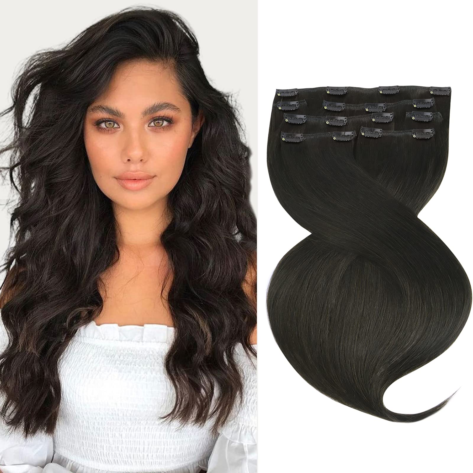 Marat Clip in Human Hair Extensions 24 Inch 120g - Dark Brown Straight Remy Hair Extensions for Length & Volume | Perfect for Parties, Weddings & Daily Styling