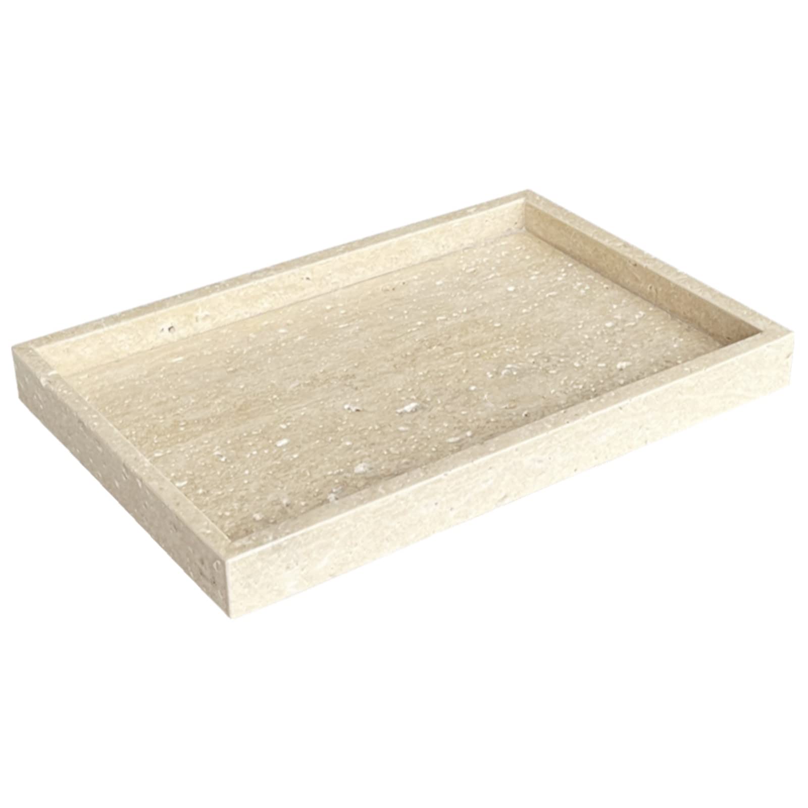 Natural Marble Vanity Tray for Cosmetics & Jewelry | Decorative Catchall Tray for Dresser, Bathroom & Kitchen | Beige Travertine Stone Organizer (11.8
