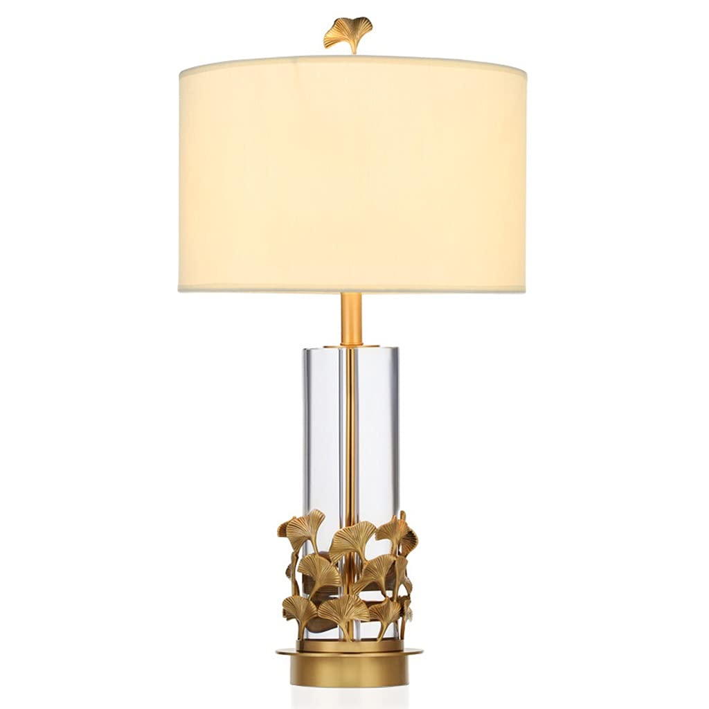 Modern Copper Crystal Table Lamp - European-Style Adjustable Dimming Bedside Lamp with Ginkgo Leaf Design for Living Room, Bedroom & Office Decor | Perfect for Reading, Nightstand Lighting & Home Ambience